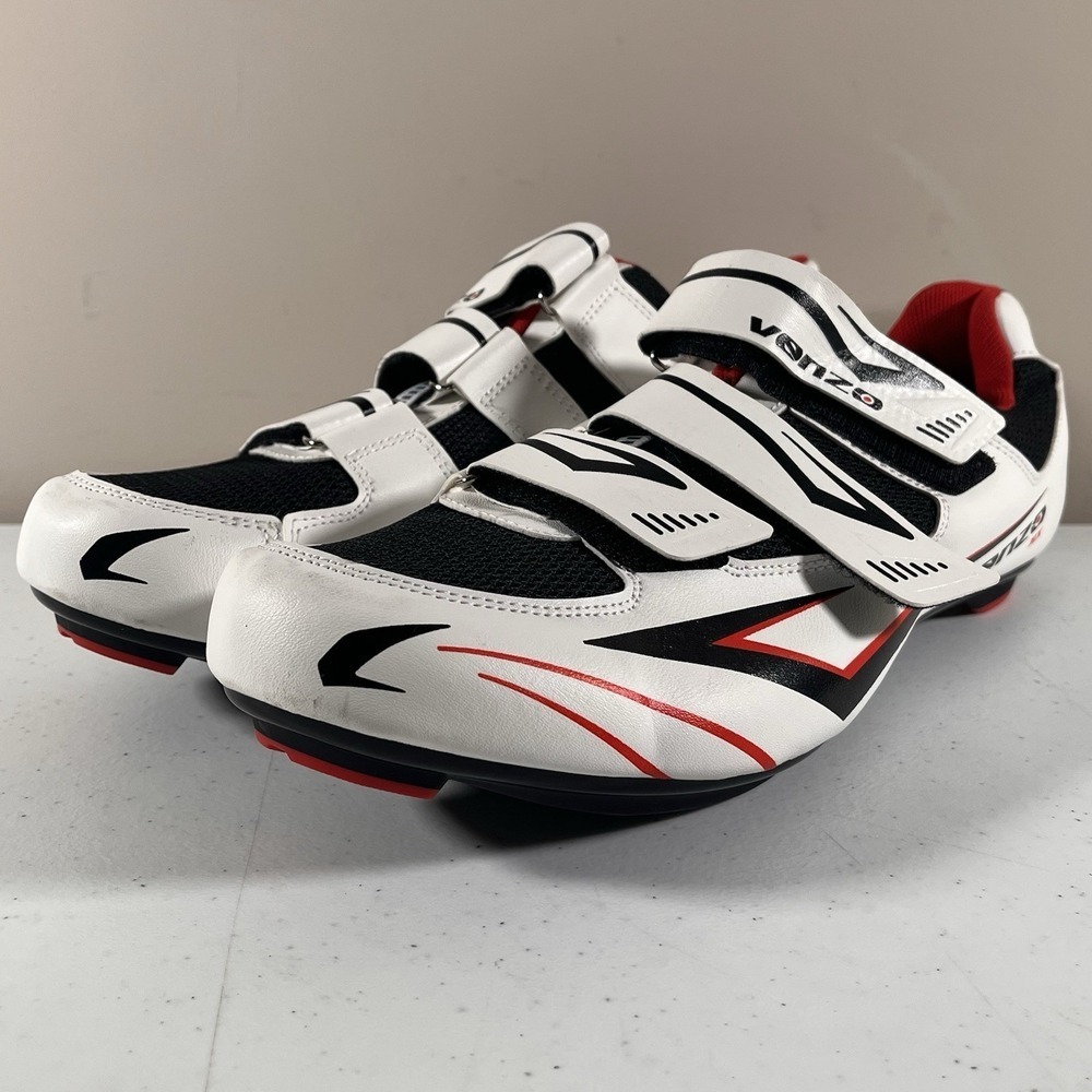 Venzo Men's MX Road Bike Cycling Shoes White 3 Straps Peloton - Size 11